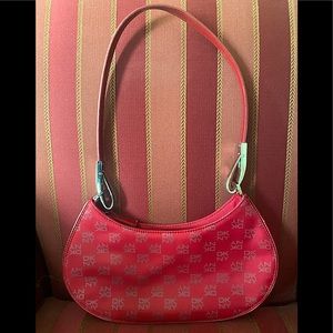Authentic NEW (no tags) Vintage Red DKNY Signature Print Canvas Hobo Small Bag